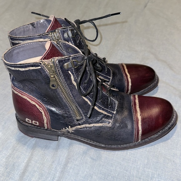 Bed Stu Bonnie Women Ankle Boots Blue Maroon Leather Stitching Zipper Laces 9 - Picture 2 of 16